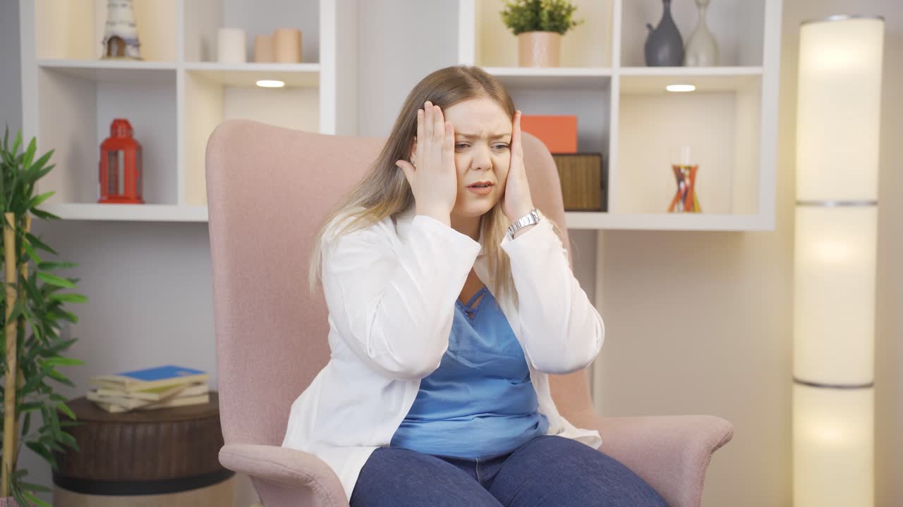 자기 자신에게 화를 내고 결함이 있는 젊은 여성.