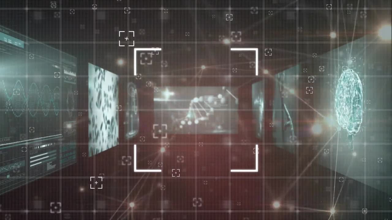 animación del procesamiento digital de datos y la interfaz digital sobre un fondo oscuro