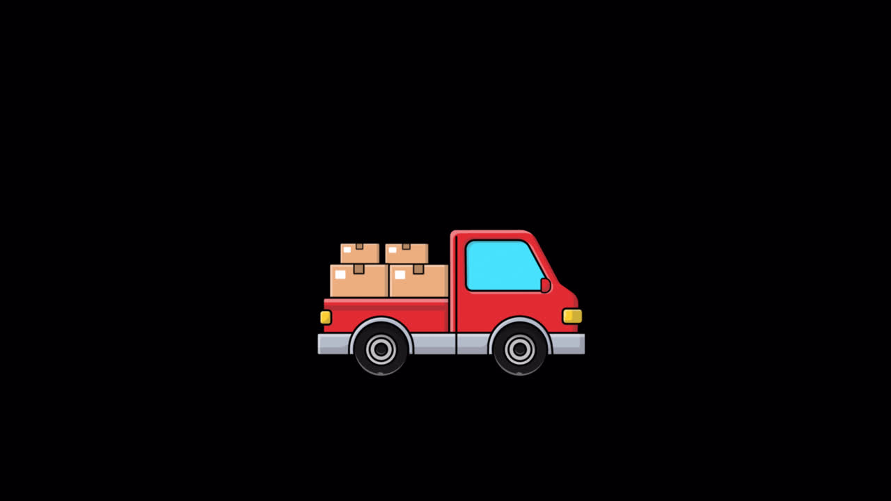 Animated Red Pickup Truck Carrying Delivery Boxes