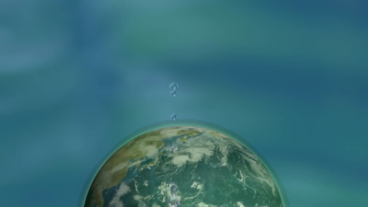 Digitale Erde rotiert mit herabfallendem Wasser vor blauem Hintergrund.