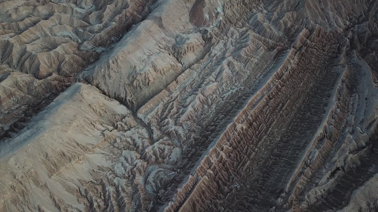 Atacama Desert, Chile, Birdseye Aerial View of Grey Rugged Hills and Dry Landscape Patterns
