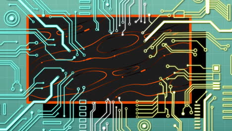 animación del patrón de la placa de circuitos sobre el patrón abstracto en rectángulo contra el texto del mensaje