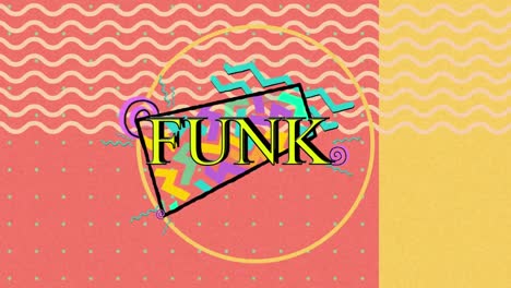 animation of funk text and colourful wave patterns and shapes on abstract background