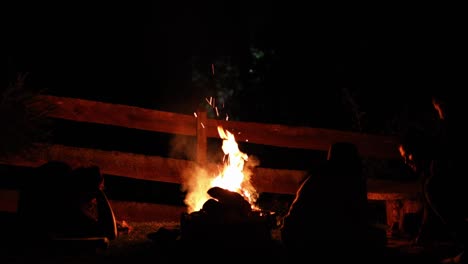 gente con fogata acampando en un frío patio de invierno