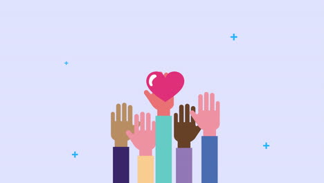 hands human up diversity with heart animation