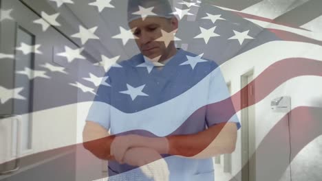 animation of flag of usa waving over surgeon