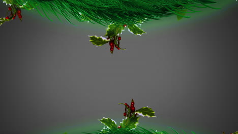 decorativo con ramas de abeto, holly y bayas rojas contra un fondo gris