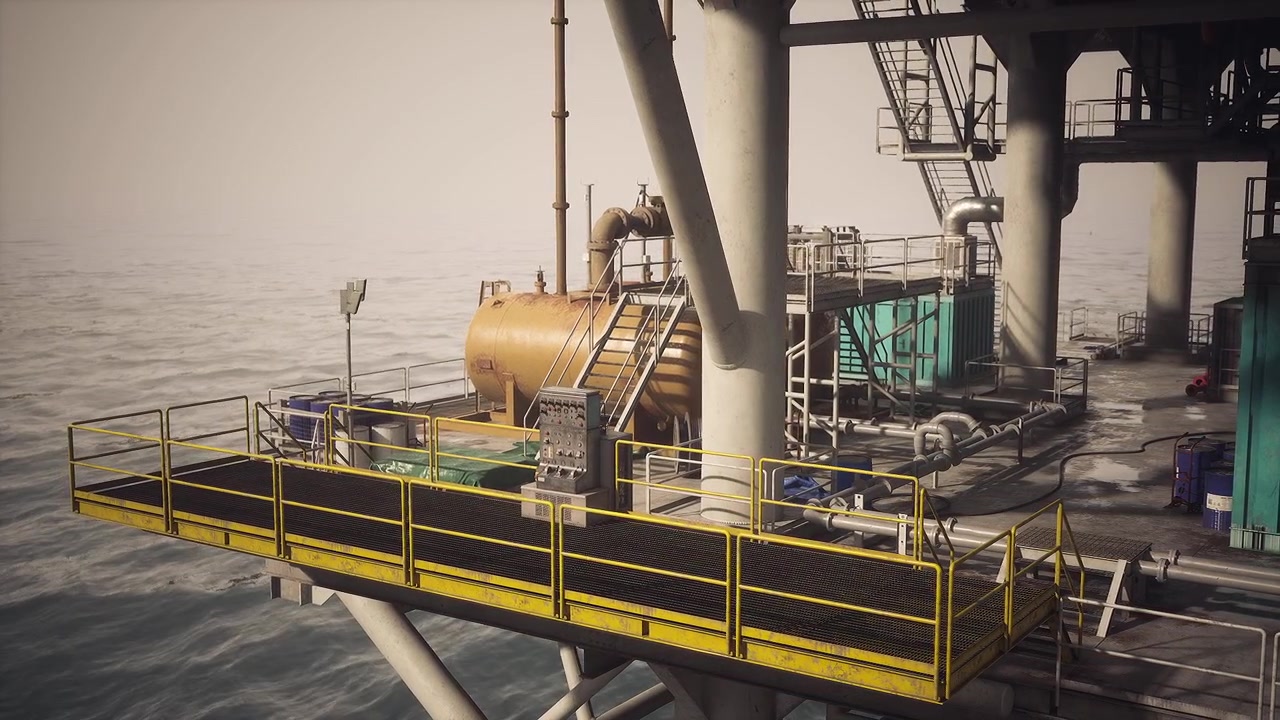 Olieplatformdrift i et roligt havmiljø i dagtimerne