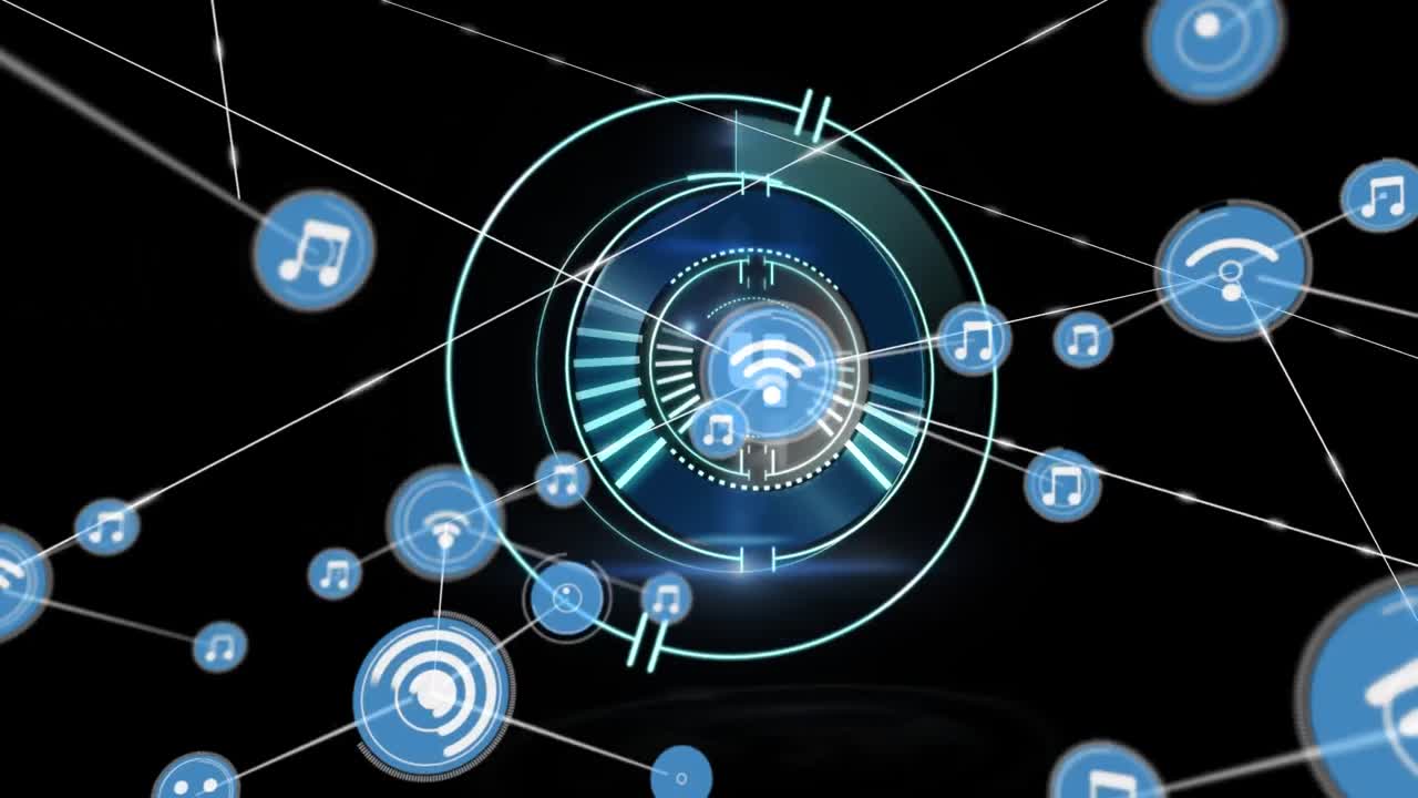 animação de rede de conexões com ícones sobre contagem regressiva