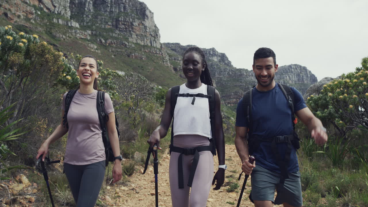 amigos haciendo senderismo en las montañas