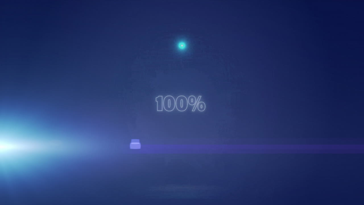 Animation of neon circles with 100 percent on blue background