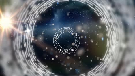 Animation-of-spinning-star-sign-wheel-with-flickering-stars