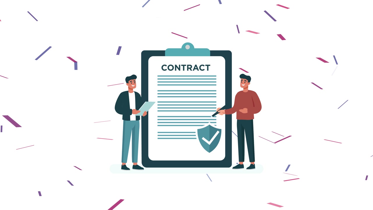 Animated Illustration of Men Signing a Secure Business Contract