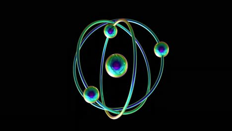 Animation-of-atom-model-spinning-on-black-background