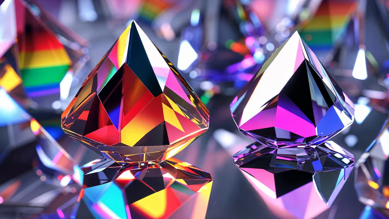 Vibrant Geometric Gemstones with Reflections