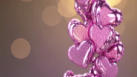 shiny pink metallic hearts are gently cascading down against a blurred background, creating a romantic and dreamy atmosphere, perfect for valentine's day or any loving occasion