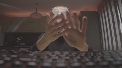 lion head mascot human typing super fast on a keyboard while surfing the internet