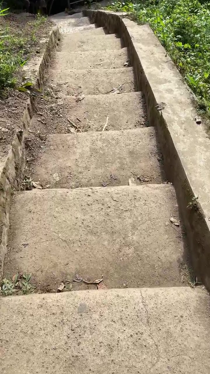 Person Walking Down Old Concrete Stairs Outdoors