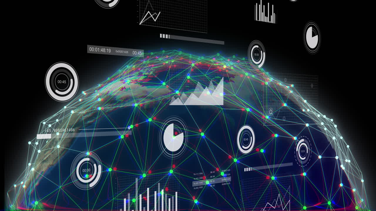 animación del globo con conexiones y procesamiento de datos