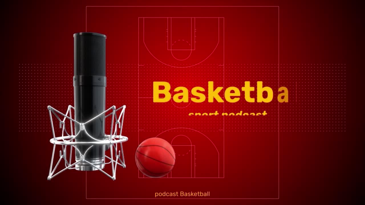 Intro animata per podcast di basket con microfono e cuffie