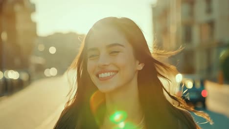 a woman with long brown hair smiles at the camera