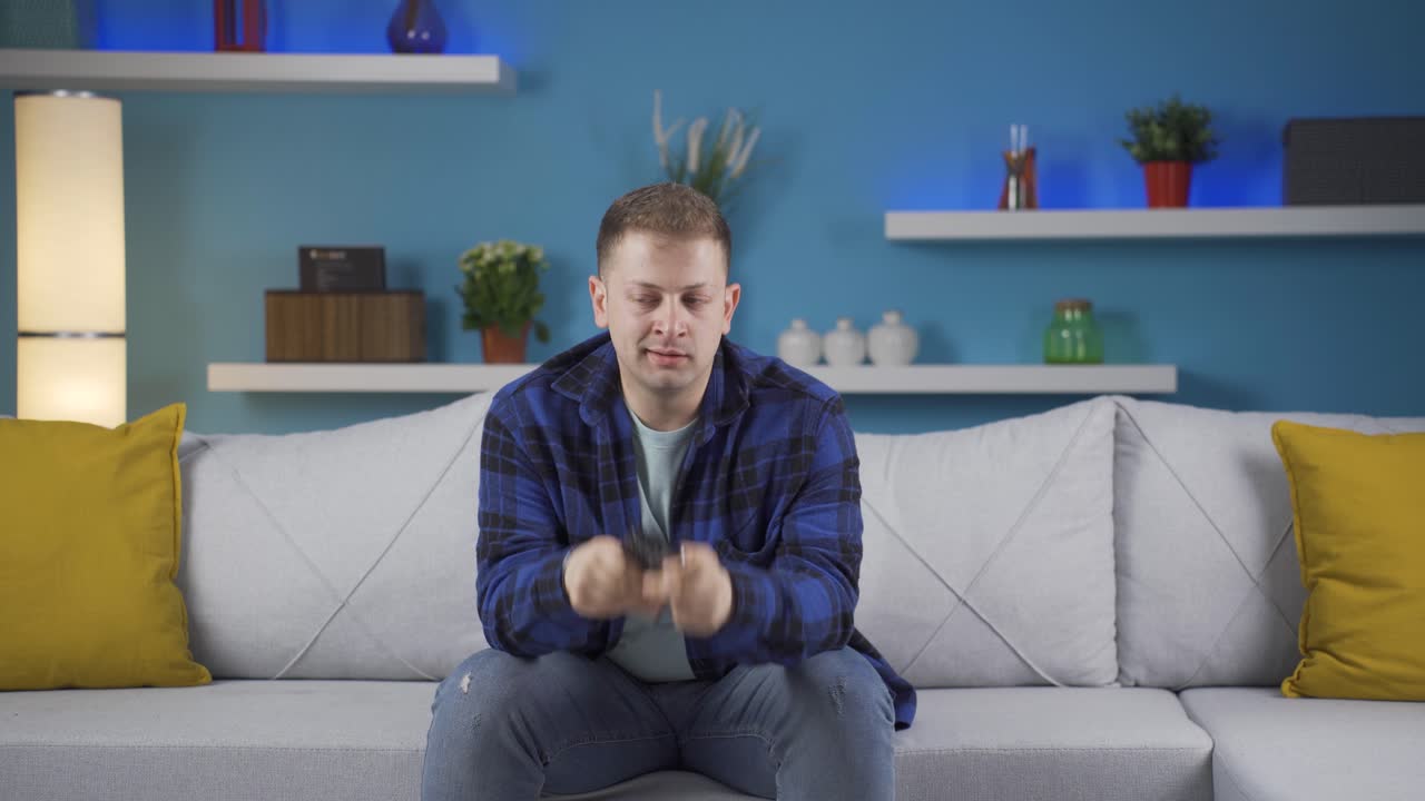 Nervous man stressed and thoughtful.