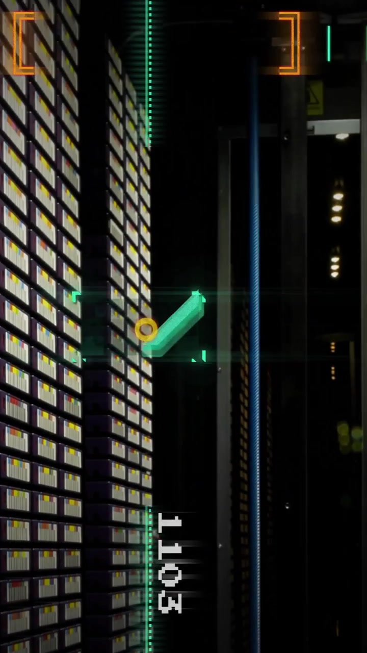 Animation of data processing and scanner over server room