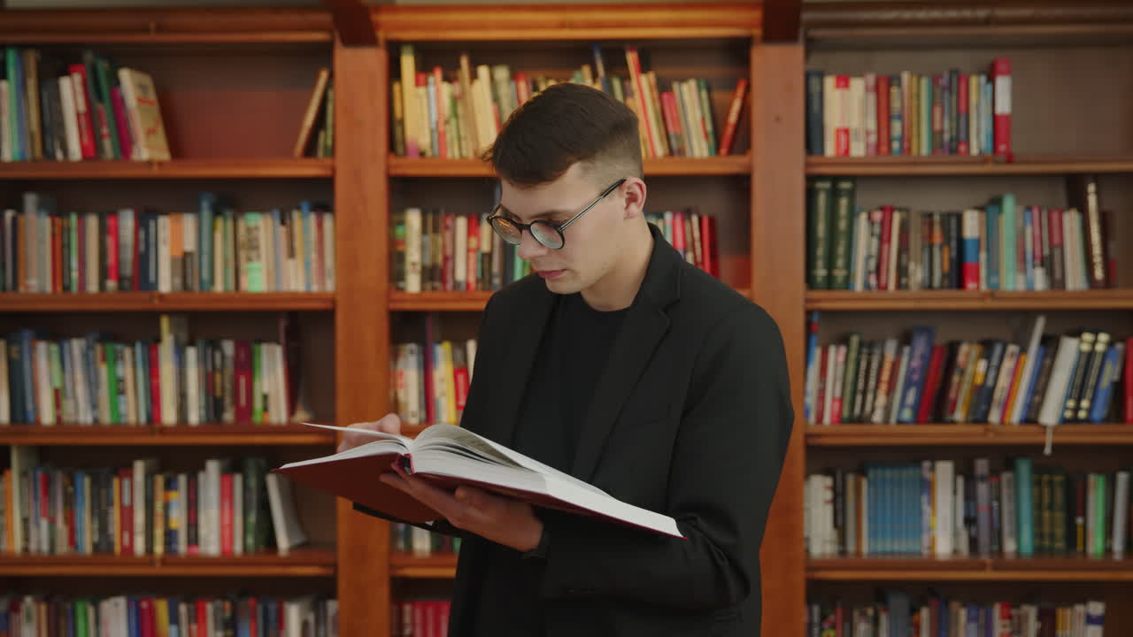 joven leyendo en una biblioteca