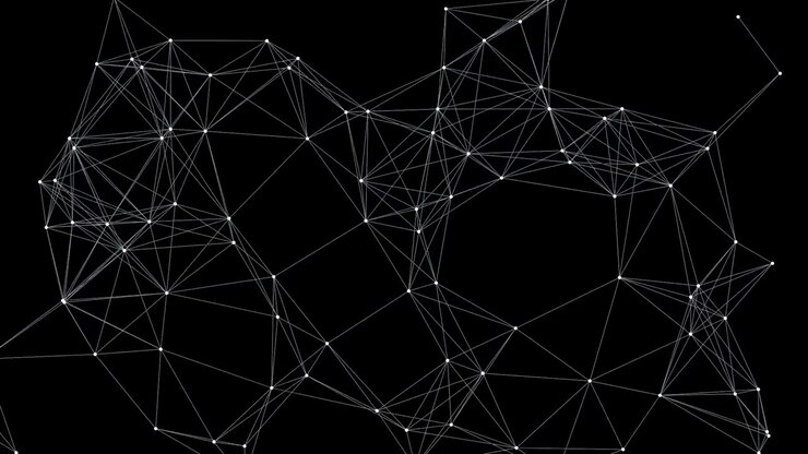 Connessione di rete digitale astratta con punti e linee bianche in movimento