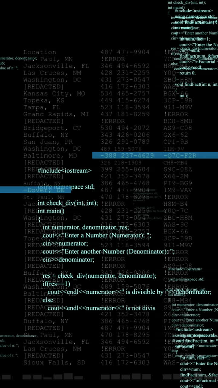 animación del procesamiento de datos sobre un fondo negro
