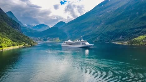 cruise liners on geiranger fjord, norway