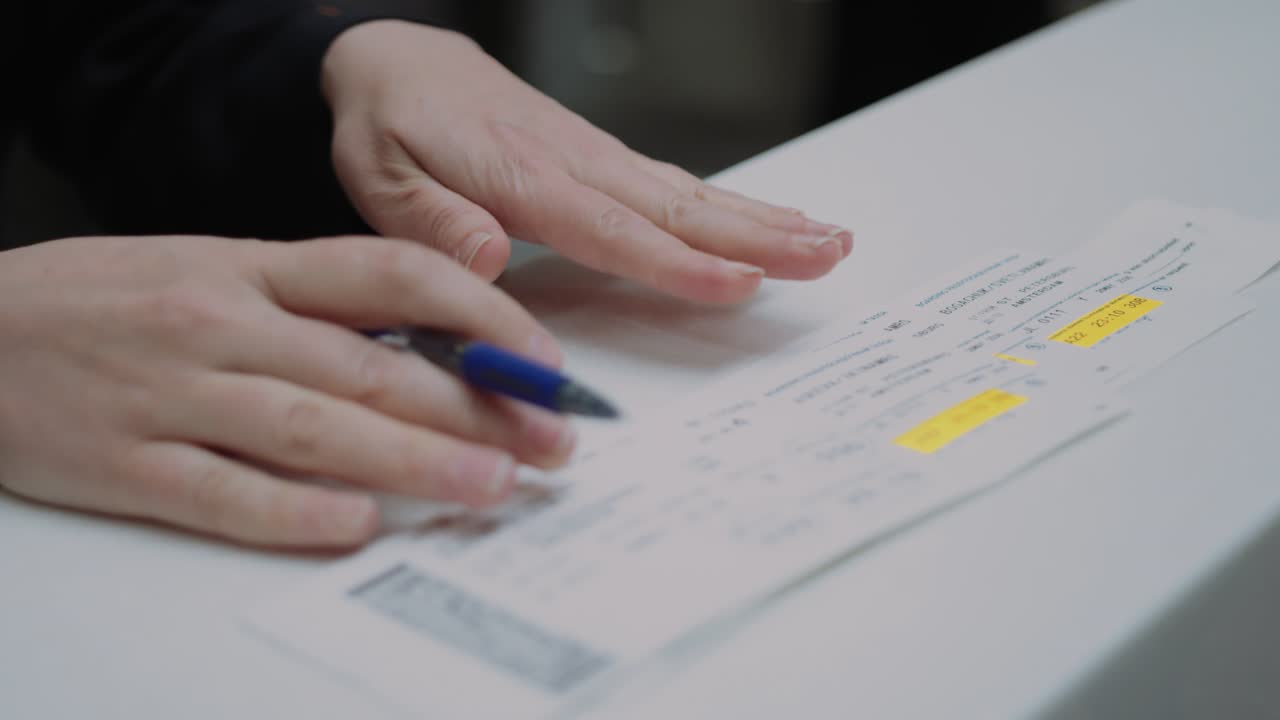 티켓에 표시된 시간과 출발 게이트, 공항, 빨간 카메라로 촬영된 영화.