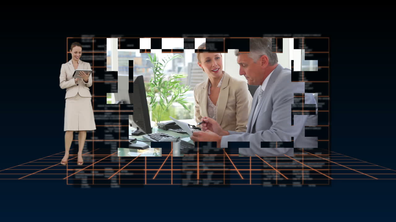 책상 에서 컴퓨터 를 사용 하고 있는 사업가 들