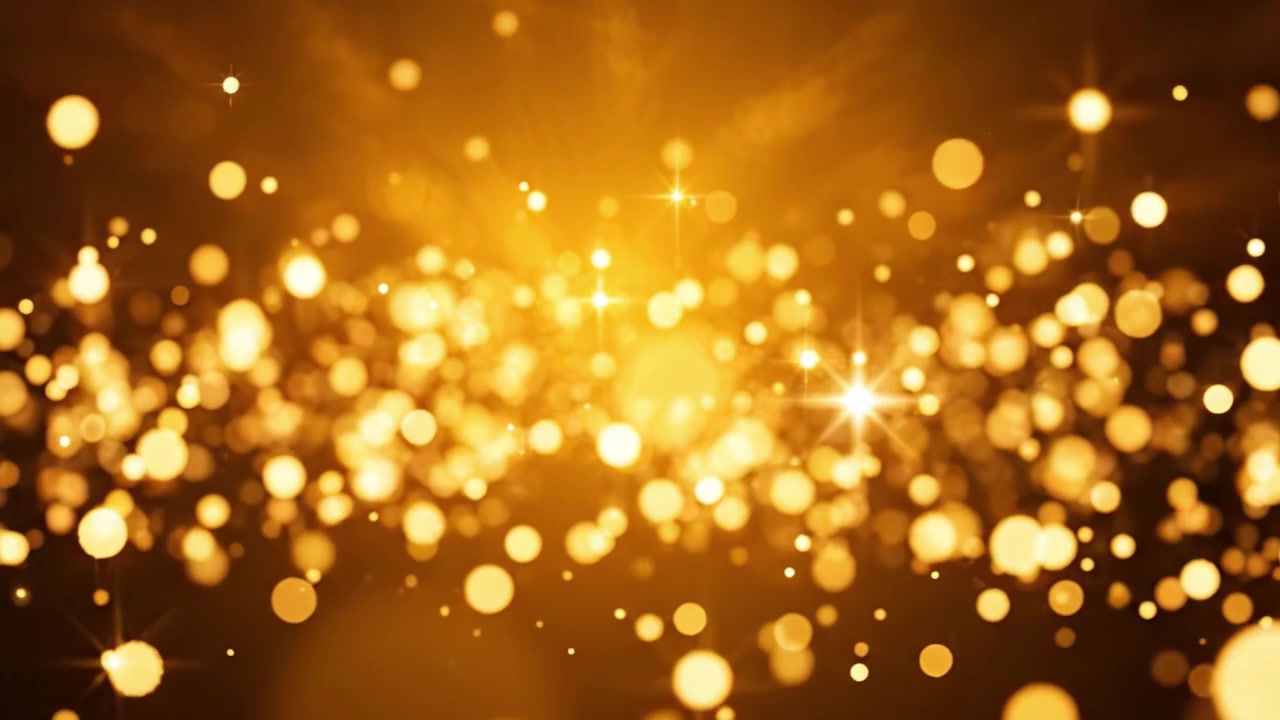 En fascinerende gylden glitrende baggrund fyldt med skinnende cirkulære bokeh-effekter, der udstråler lys og varme, perfekt til festlige eller fejrende temaer.