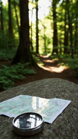 forest exploration with compass and map