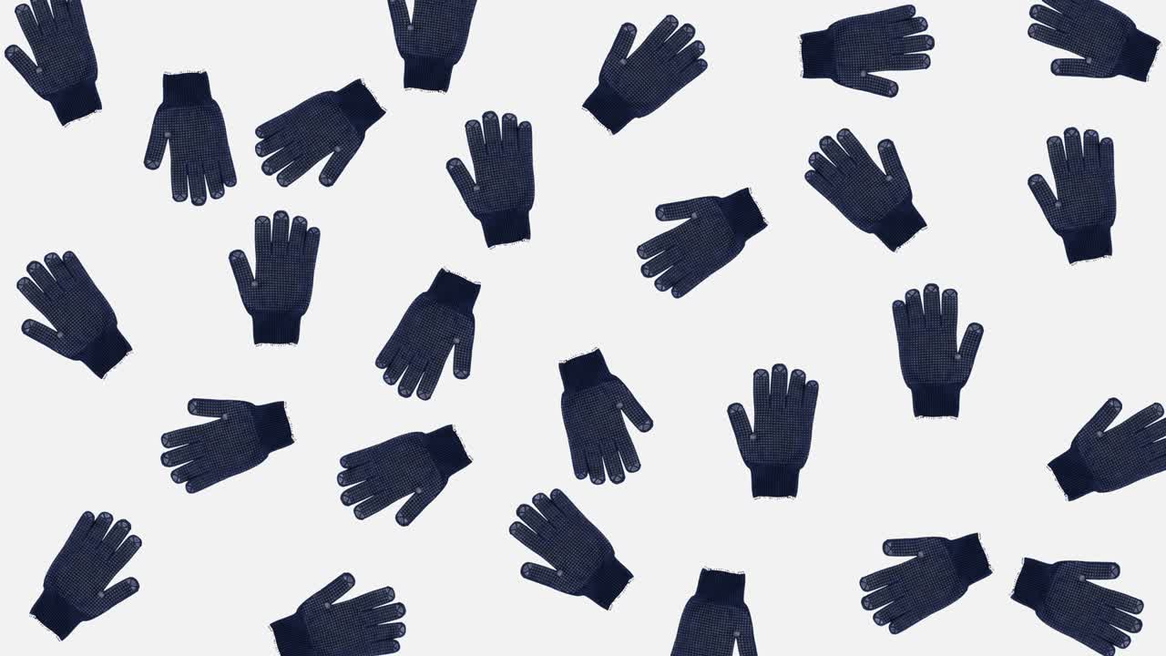 회색 배경 근접에서 흔들리는 파란색의 새로운 면화 작업 장갑과 함께 원활한 루핑 애니메이션