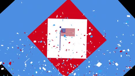 Animation-of-confetti-and-flag-in-red,-white-and-blue-of-united-states-of-america