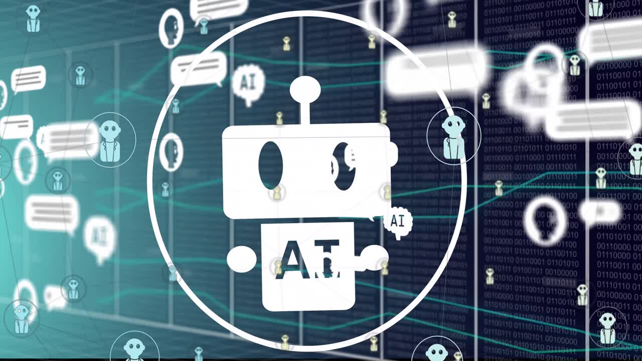 animación de chat y procesamiento de datos sobre fondo verde