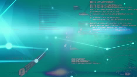 animation of connected dots over computer language and binary codes against abstract background