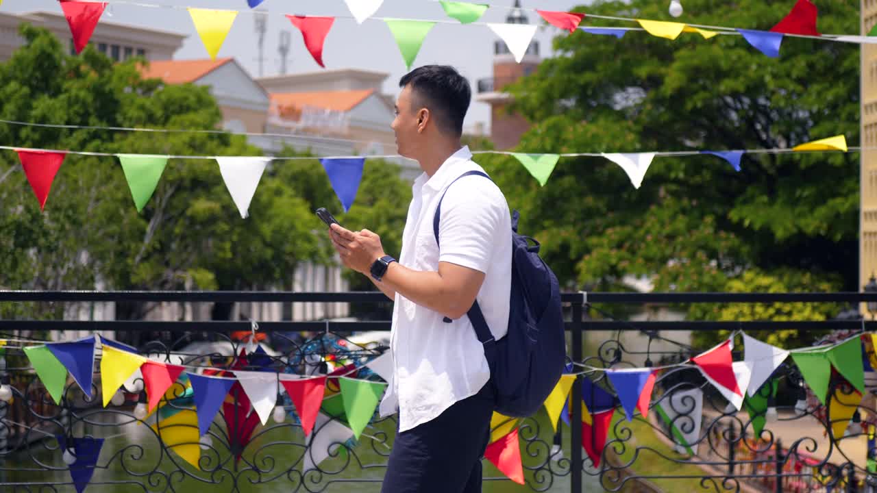 Traveller sightseeing, exploring cultural events, tourist experience