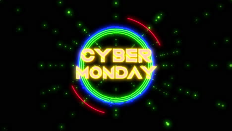Cyber-Monday-Auf-Digitalem-Bildschirm-Mit-Dreieck-Und-Kreisen