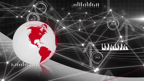 Animation-of-arrows,-data-and-network-of-connections-over-globe