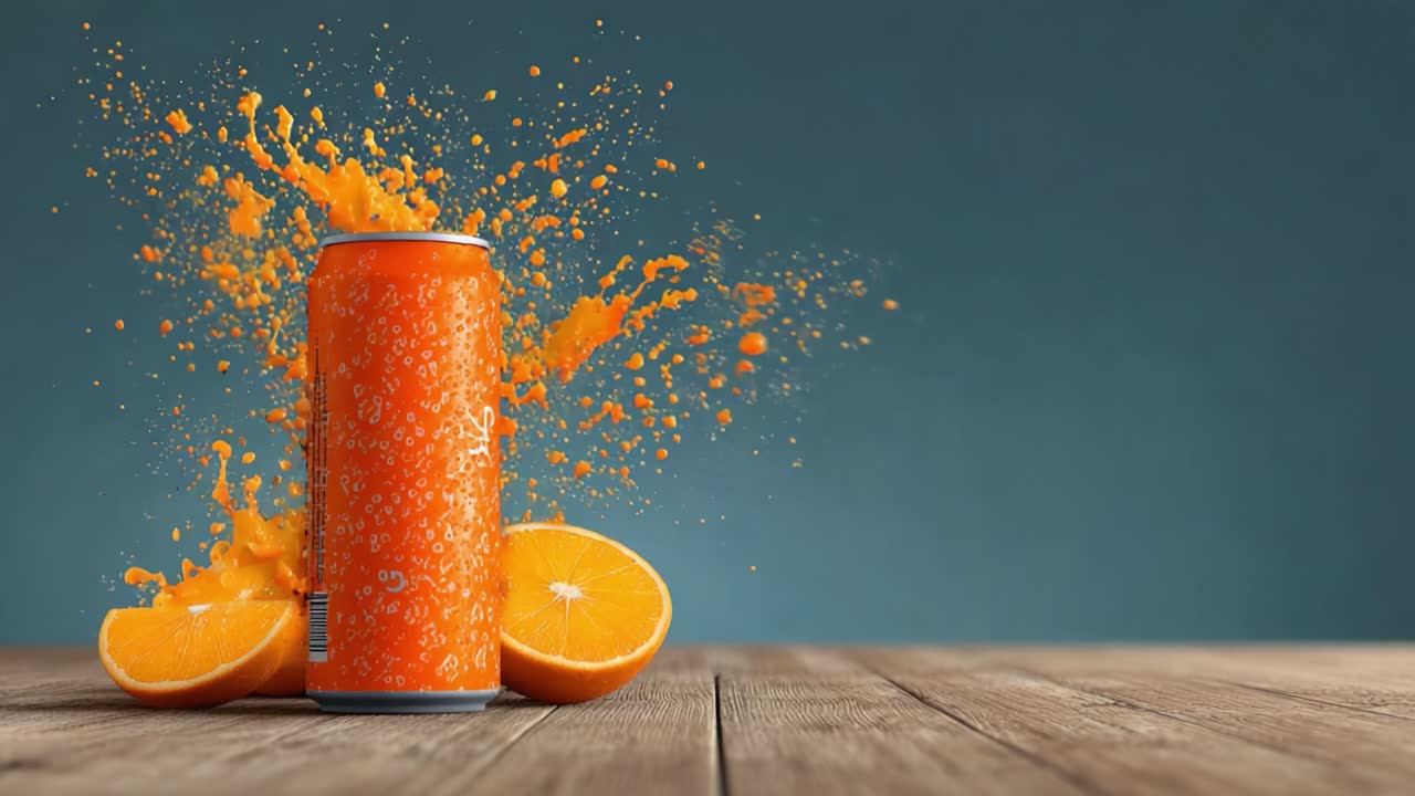 Vivace bevanda frizzante all'arancia con fette fresche di agrumi che creano un'esplosione di sapore su uno sfondo di legno, in una straordinaria presentazione visiva.