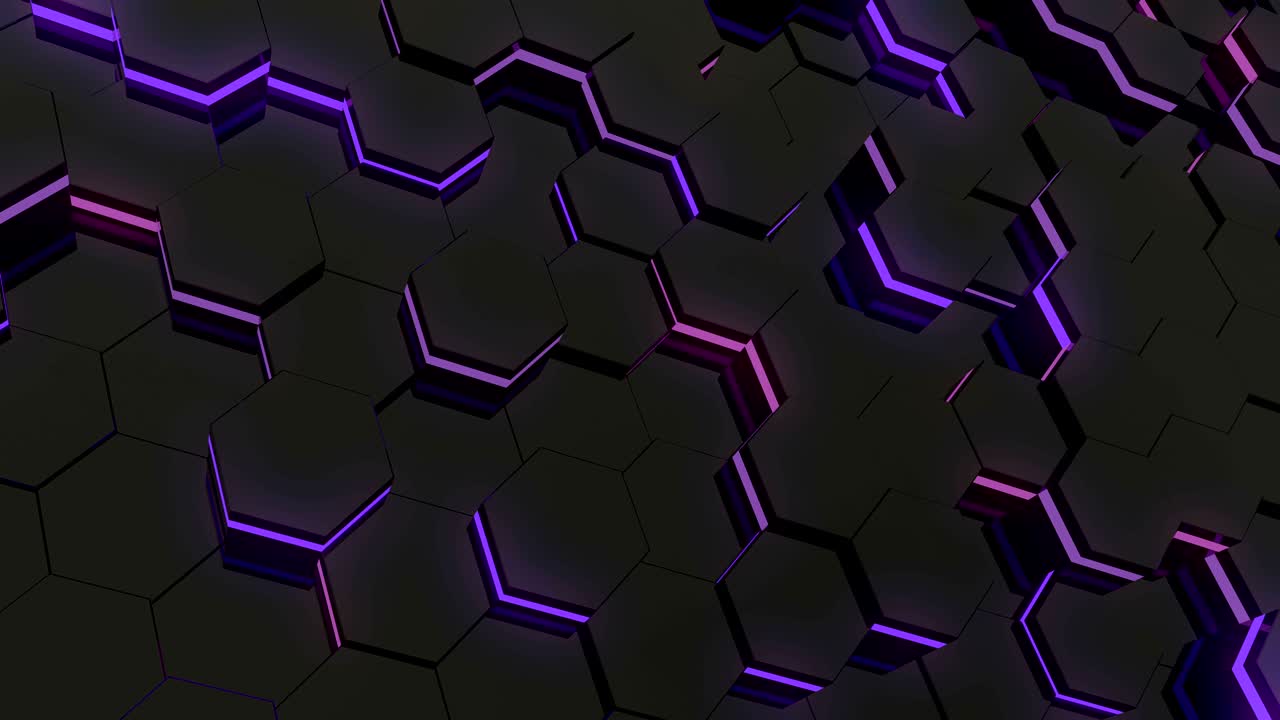 Abstract hexagonal glowing background. Flying over the luminous hexagons. Seamless loop sequences.