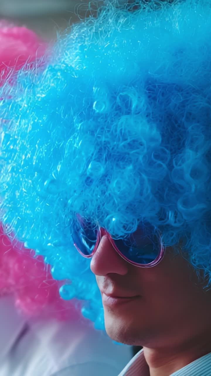 Vibrant Celebration of Colorful Hair and Funky Sunglasses: A Glimpse into a Fun-filled Event Focused on Joy and Self-expression with Playful Styles