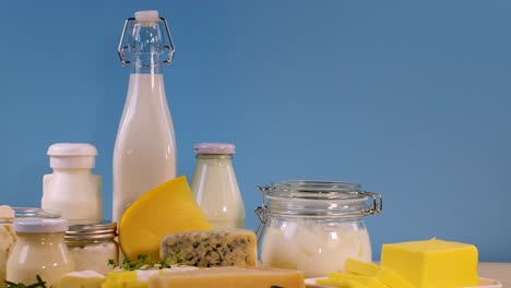 various dairy items arranged on a table