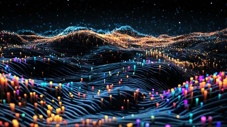Abstract Digital Data Wave with Glowing Particles and Flowing Lines
