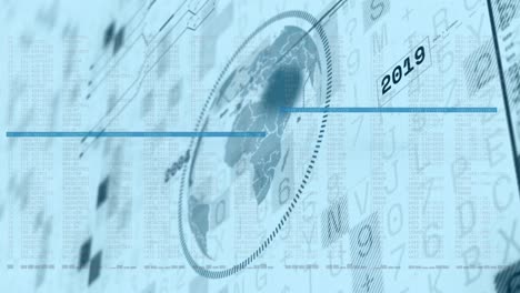 Animación-Del-Globo-Terráqueo-Y-Procesamiento-De-Datos-Financieros-Sobre-Fondo-Blanco.