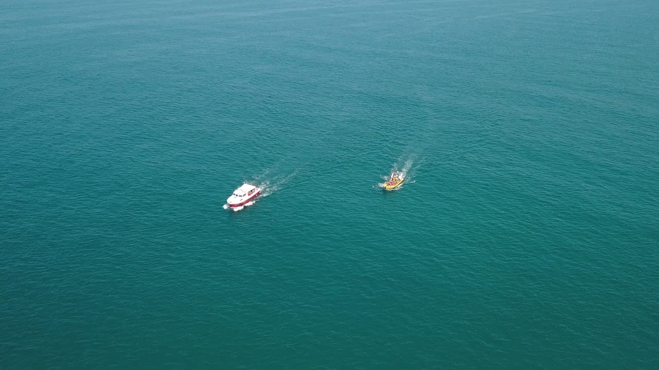 antena: barcos turísticos siguiendo la manada de delfines frente a la costa de cornualles, reino unido