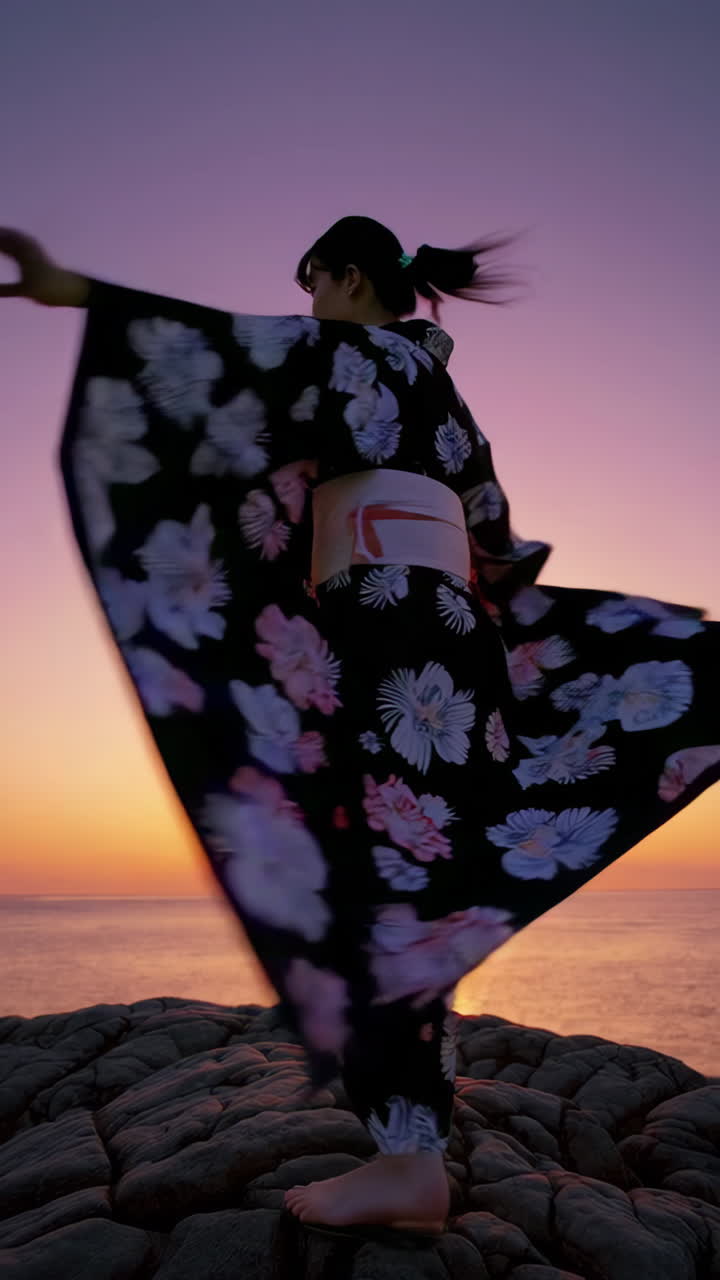 Woman in Yukata at Sunset